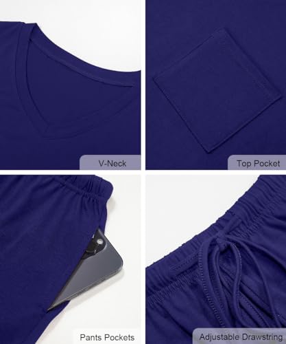 Image of RUBZOOF Women's Short Sleeve Pajama Sets with Pockets Casual V Neck 2 Piece Lounge Sets S-3XL