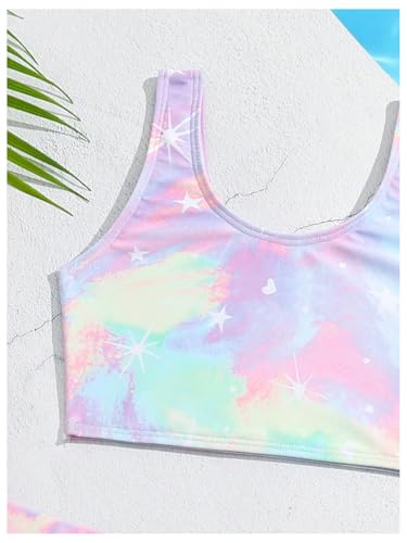 SweatyRocks Girl's 3 Piece Swimsuit Tie Dye Graphic Ruffle Bathing Suit with Beach Coverup Skirts3