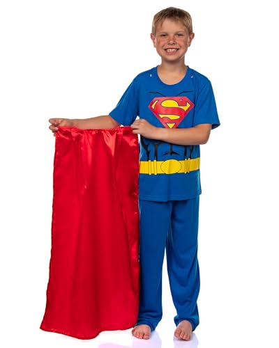 DC Comics Superman Pajamas Boys Short Sleeve Shirt and Pant Set with Detachable Cape PJs3