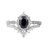 Black Onyx Rings for Women 1.5 CT Oval Cut Black Onyx with Moissanite Engagement Rings for Women S925 Sterling Silver 10K 14K 18K Black Onyx Wedding Ring Set for Women Promise for Her Free Engraving