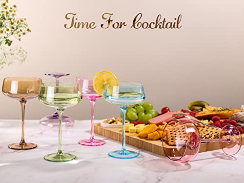 Colored Martini Glasses Set Of 6 - Round Martini Coupe Glass,Large Cocktail Glasses For Cosmo,Espresso Martini,Mixed Drinks,Champagne Coupe Glasses For Wedding,Birthday,Housewarming,Party 12.8Oz #TOP5