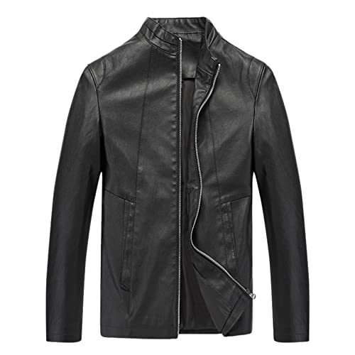 Veste d'hiver en cuir homme noire grand confort blouson chaud col cuir XL