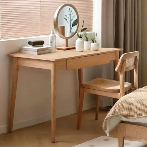 Vadisun 100% Solid Oak Wood Home Office Desk, Writing Computer Desk with Drawer for Home Office Sturdy Writing Workstation 39'