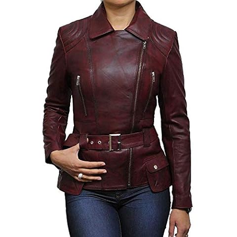 Brandslock Womens Classic Leather Biker Jacket Genuine Goat Skin (Burgundy, M) Cover