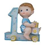 Party Favors Plus First Birthday Boy Cake Topper Figurine, Blue with Building Blocks, 3.25 inches
