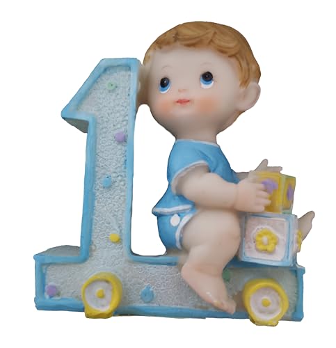 Party Favors Plus First Birthday Boy Cake Topper Figurine, Blue with Building Blocks, 3.25 inches