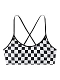 SOLY HUX Women's Summer Checkerboard Print Bikini Top Spaghetti Straps Bathing Suit Tops Beach Vacation Clothes Black and White Medium