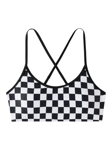 SOLY HUX Women's Summer Checkerboard Print Bikini Top Spaghetti Straps Bathing Suit Tops Beach Vacation Clothes