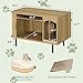 WINWY Cat Litter Box Enclosure Furniture, Fluted Hidden Litter Box Furniture with Scratching Pad, Large Wood Cat House Indoor Modern Cabinet Side End Table for Living Room, Entryway, Natural