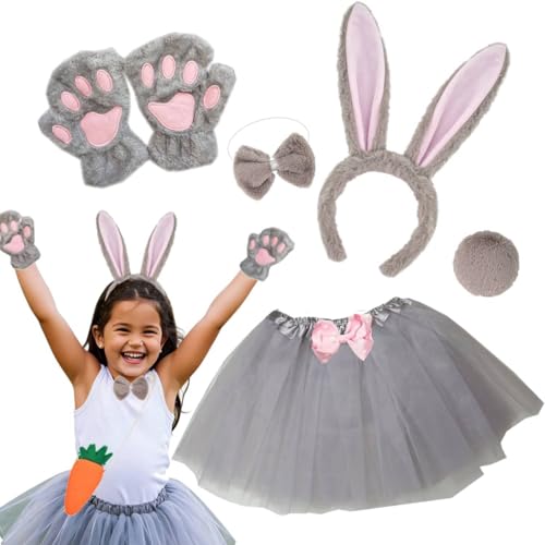 Disfraz de conejo para niños con diadema y tutú gris