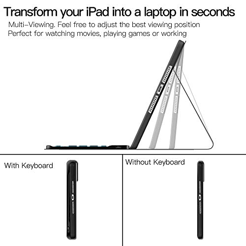 iPad Keyboard Case for iPad 7.9, JUQITECH Smart Case with Backlit Keyboard for iPad Mini 5 5th Gen Mini 4 Detachable Wireless Tablet Rechargeable Back lit Keyboard Cover Case with Pencil Holder, Black