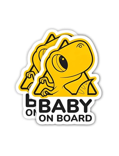 Image of eDesign Baby Dinosaur Baby on Board Sticker for Cars - 5 Inches - Baby in Car Sticker for Cars Truck SUV Van Window Bumper Baby on Board Decal 2-Pack, Yellow, Black