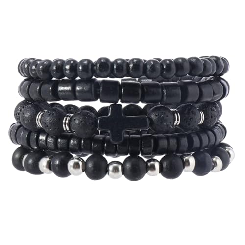 MILAKOO Mens Beaded Bracelets Tribal Wooden Elastic Adjustable Prayer Beads Wrap Cuff for Women