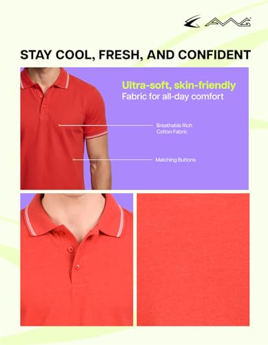 Image of AWG ALL WEATHER GEAR Rich Cotton Polo T-Shirt | Half Sleeve Classic Fit | Soft Breathable Solid Tee | Casual & Office Wear | Comfortable Everyday Cotton Polo | Mens Tshirts