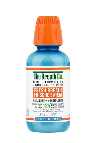 The Breath Co. Alcohol Free Mouthwash. Dentist Formulated Oral Rinse for 12 Hours of Fresh Breath ICY Mint Flavour 300 ml