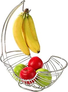 Modern Style Stainless Steel Chrome Plated Fruit & Veg Basket Bowl Banana Hanger Shelf Rack