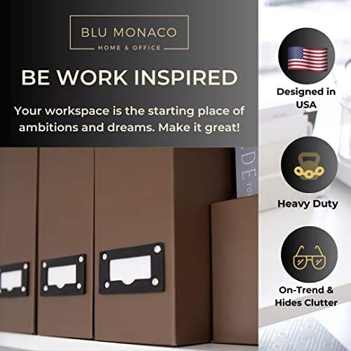 Blu Monaco Sophisticated Organization With A Set Of 6 Foldable Brown Magazine File Holders With Brown Label Holders - Professional Magazine File Storage For Executive Desk Or Home Office #TOP1