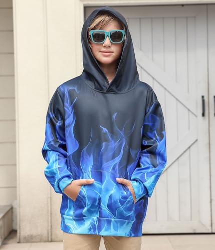 Tuonroad 10-12 Years Big Boys Black Pullover Size 8-10 Girls Flame Sweatshirt Cool 3D Smoke Pattern Hoodies For Child Students Fashion Sports Top Shirt 9Y 11Y Teenagers Blue Hooded Jacket Clothing thumb #1