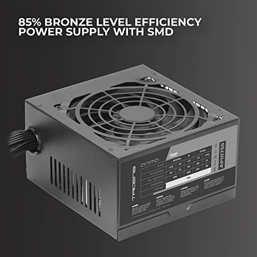 Tacens Anima APIII750, Zasilacz PC ATX 750W, Technologia SMD 85% Bronze 12V, Ultracichy Wentylator 12cm, Czarny