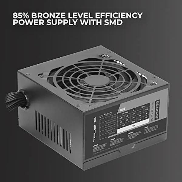 Tacens Anima APIII750 Zasilacz PC ATX 750W Technologies DC-DC i SMD 85 Wydajność 12V Ultracichy Wentylator 12cm Bardzo Długie Płaskie Kable Czarny