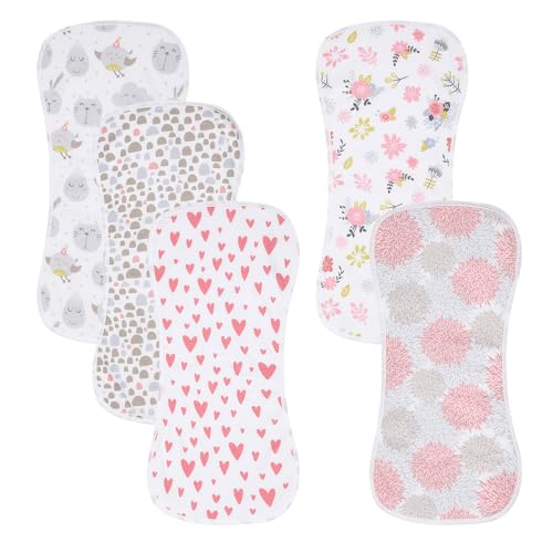 Image of 5 Pack Cotton Baby Burp Cloths Extra Absorbent Soft for Baby Boys and Girls (Pink-2)