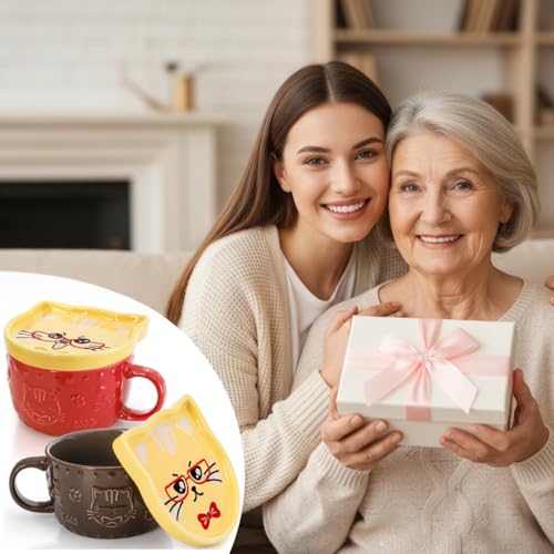 Set de 2 Tazas de Cerámica con Tapa Diseño Gato miniatura 7