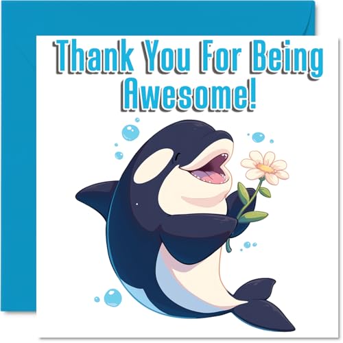 Stuff4 Cute Orca Thank You Card for Girls and Boys, Awesome Animals