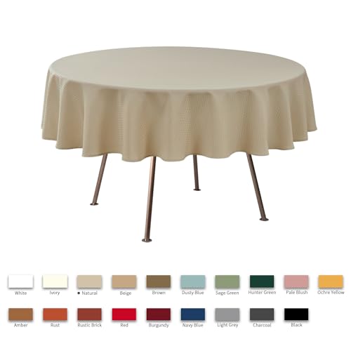 Image of maxmill Round Weaved Texture Design Tablecloth Spill-Proof Wrinkle Free Soft Washable Table Cloth for Circular Table Cover, for Dining Room Buffet Banquet Parties Holiday Dinner, 70 Inch Natural