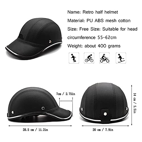 Ruyiczb 368-963-771 Vintage Motorcycle Helmets Personality Baseball Cap Modeling Open Face Half Helmet Dot/Ece Certified Bike Moped Scooter Adults Men & Women Touring Motorbike Helmet (55-62Cm),Black Grid thumb #7
