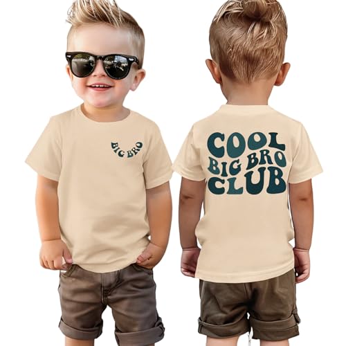 BOUTIKOME ビッグブラザーシャツ 幼児 赤ちゃん 男の子 クール ビッグブロクラブ Tシャツ 夏 Tシャツ アナウンスメント 衣装 半袖 トップス, ベージュ, 18-24 Monthsの商品画像（Amazon）