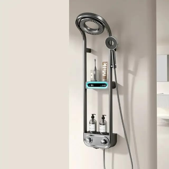 Image of RUVEL Shower Panel - Spiral with Hydropowered LED Light, Digital Display & 3 Water Functions