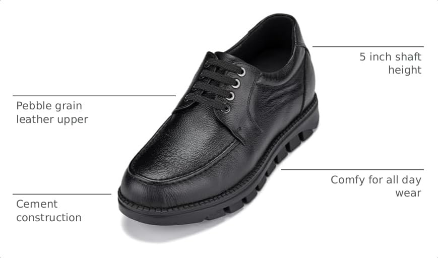 Image of CALTO Men's Invisible Height Increasing Elevator Shoes - Black Pebble Grain Leather Lace-up Casual Shoes - 3 Inches Taller - G6381 - Size 9 D(M) US