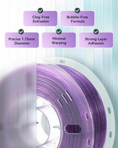 Image of VOXELAB PLA Crystal Rainbow Filament 1.75mm, Deep Sea Realm Color, Alternating Transparent Purple, 2592C & 2597C Purple Every 18-20M, Shimmering 3D Printer Material