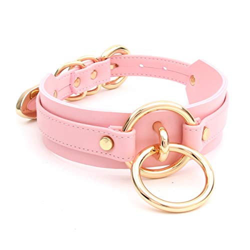 Colliers ras du cou simili cuir noir anneau métal O Ring choker ras-de-cou réglable femme