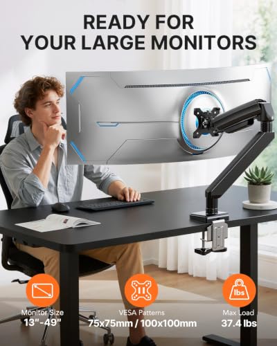 Image of ErGear Heavy Duty Monitor Arm for 13-49″ Ultrawide Screens, 37.4 lbs Capacity, Full Motion Monitor Desk Mount, Rock-Solid Support, Dual C-Clamp & Grommet Mount, VESA 75x75 /100x100mm