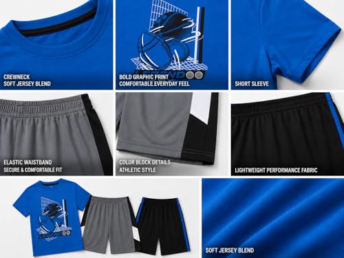 Image of Pro Athlete Active Boys Short Sets - 3 Piece Performance Short Sleeve T-Shirt and Dry Fit Shorts - Boys Athletic Sets (8-16)