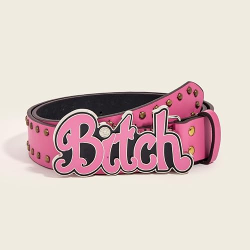 Women's Pink Studded Belt - Chunky Letter Buckle Punk Rock Belt for Women3