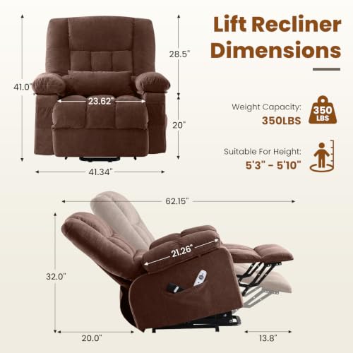 Image of BOSMILLER Electric Power Lift Recliner Chair Sofa with Massage and Heat for Elderly,Lift Chair with Front Pocket & Side Pockets for Living Room