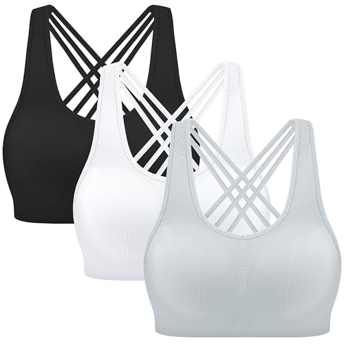Image of MIRITY Strappy Sports Bra for Women - Padded Seamless Support for Yoga Gym Workout Fitness Pack of 3