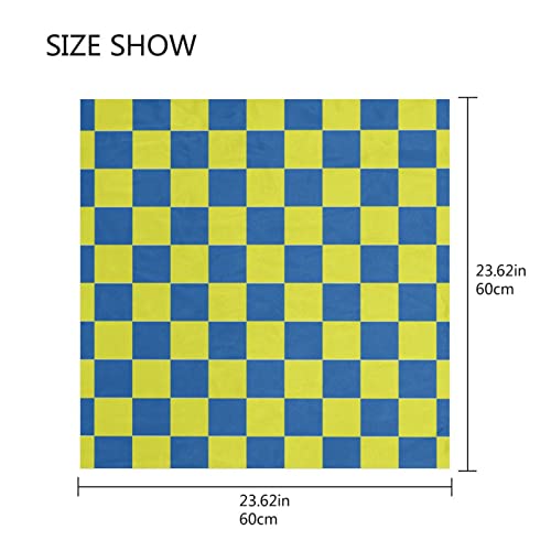 OTVEE Yellow Blue Checkered Plaid Head Scarf for Women, 23.6 inch Silk Like Square Hair Scarf Kerchief Bandana2