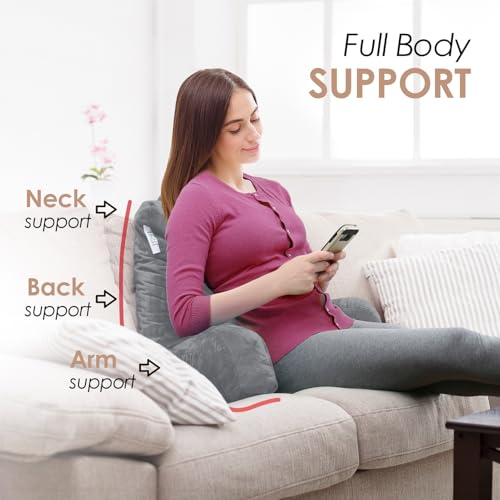 Image of Nestl Reading Pillow for Kids & Teens with Shredded Memory Foam, Backrest Pillows for Reading, Watching, and Gaming, Use on The Couch, Bed, or Floor, Adjustable Support with Washable Cover Grey