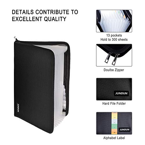 JUNDUN Document Organizer,A4 Size Fireproof and Waterproof Expanding File Folder with 13 Pockets,Silicone Coated Portable File Organizer