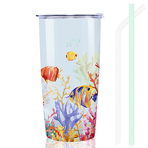 NymphFable 20oz Tropical Pescado Taza Termo Cafe para Llevar Taza Termica Acero Inoxidable Taza Personalizada
