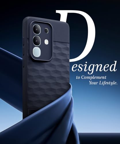 Image of WOW IMAGINE Back Cover for Vivo T4x 5G | iQoo Z10x 5G | Vivo Y31 Pro 5G with Hexa Cube Design | Rubberised Case | Inner Velvet Fabric | Matte Silicone Flexible Mobile Case | Camera Protection - Blue