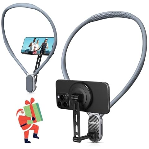 Magnetic Neck Phone Holder for Recording, Hands-Free POV/Vlog Video Filming, Content Creator Essentials for Indoor/Outdoor, Cooking/Riding, 4 in 1 Neck Mount for iPhone Cell Phone Android GoPro Cover