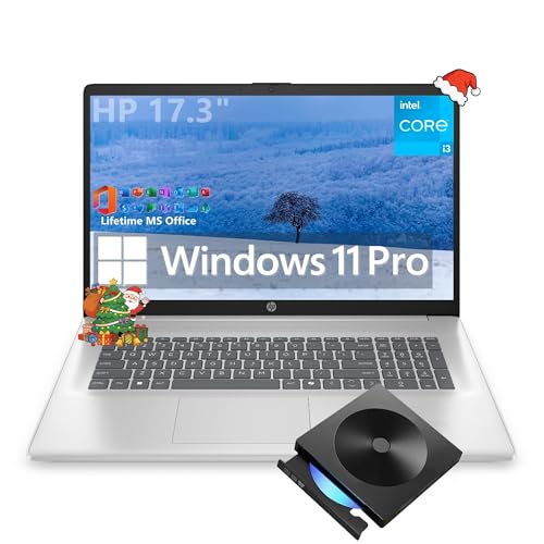 HP 17.3' Laptop Computer, Intel 13th 8-Cores i3-N305 Processor, 32GB RAM, 1TB PCI-E SSD, Windows 11 Pro, Free Lifetime MS Office • Copilot AI, 10-Key Number Pad, External DVD Drive, Natural Silver