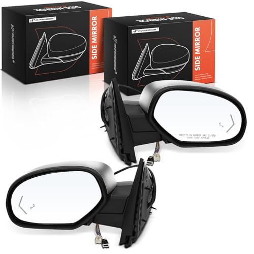 A-Premium Pair (2) Driver and Passenger Side Power Door Mirror - Compatible with Chevy Tahoe, Suburban 1500 2500 & GMC Yukon, Yukon XL 1500 2500 - Heated Power Folding Chrome w/Blind Spot Detection