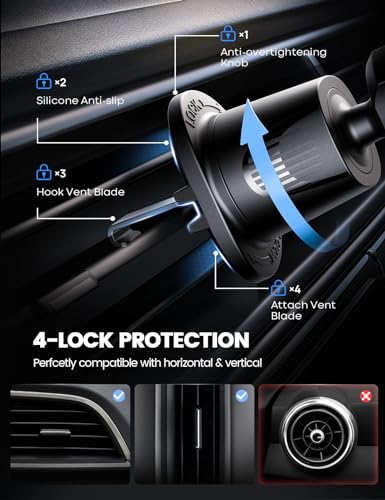 Lamicall 2024 Wider Clamp & Metal Hook Car Phone Holder Vent [Thick Cases Friendly] Phone Holders for Your Car Mount Automobile Hands Free Cradle Air Vent for iPhone 16 15 14 13 Pro Max Smartphone