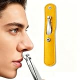 EKIND Stainless Steel Ring Nose Hair Trimmer Manual Press Grooming Tweezers Rounded Safety Remover Portable Nose Clipper with PU Leather Case (Yellow)