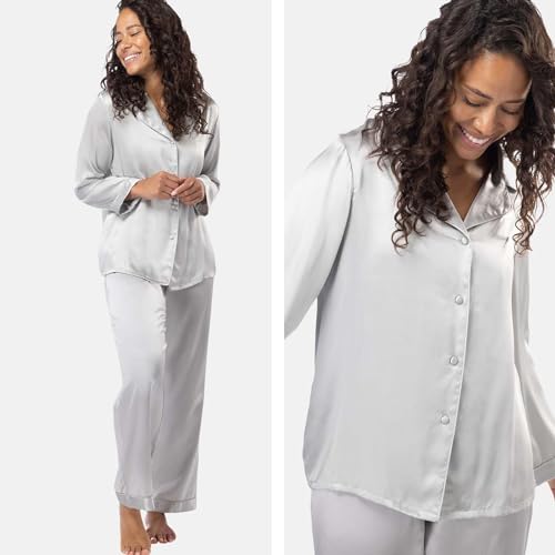 Image of Fishers Finery Women's 100% Mulberry Silk Long Pajama Set with Gift Box